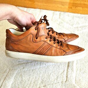 TOD'S Genuine Leather Low top Sneakers Men's 8 Tan Brown Old Money Quiet Luxury